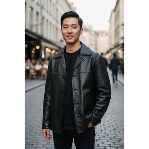 M .Julian Wilson Mens Black Button Side Pockets Vintage Leather Jacket Sz LT